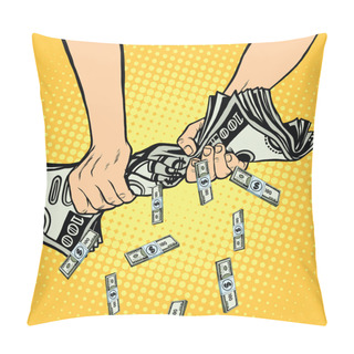 Personality  Financial Profit, Hands Squeeze Out Of The Money Dollars Pillow Covers