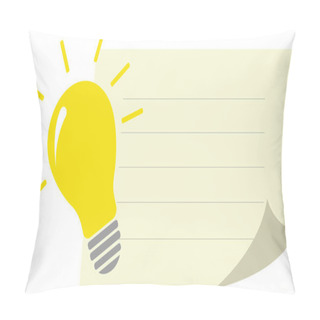 Personality  Illustration Of Yellow Light Bulb Near Empty Note Paper  Pillow Covers