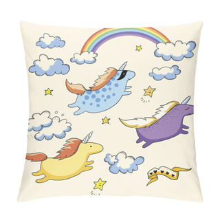 Personality  Flying Unicorns And Rainbow Pillow Covers