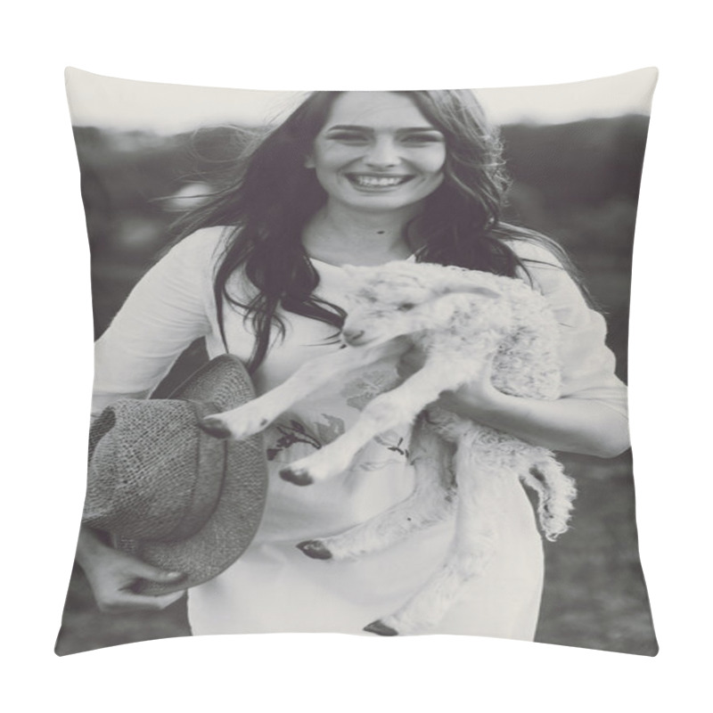 Personality  fashionable girl in flaxseed dress  pillow covers