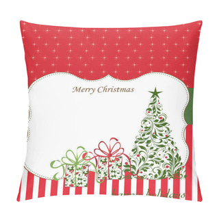 Personality  Christmas Greeting Card With Fir Tree And Gifts Pillow Covers