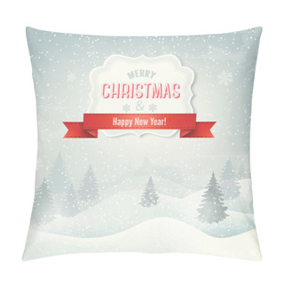 Personality  Retro Holiday Christmas Background With Winter Landscape. Vector Pillow Covers