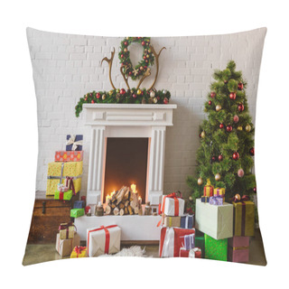 Personality  Festive Living Room With Cozy Fireplace, Christmas Tree And Presents Pillow Covers