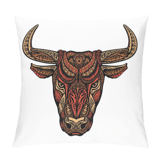 Personality  Ethnic Ornamented Bull Or Minotaur, Taurus. Vector Illustration Pillow Covers