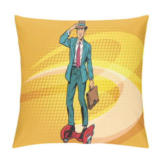 Personality  Retro Businessman On Steampunk Rocket Skateboard Pillow Covers