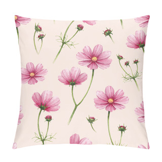 Personality  Cosmos Flowers Illustration. Watercolor Seamless Pattern Pillow Covers