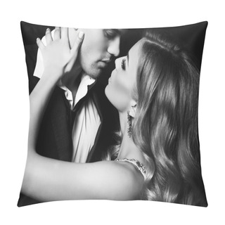 Personality  Love Story. Beatiful Sexy Couple. Gorgeous Blond Woman And Handsome Man  Pillow Covers