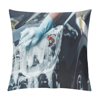 Personality  Partial View Of Car Cleaner Washing Car With Sponge And Detergent Pillow Covers