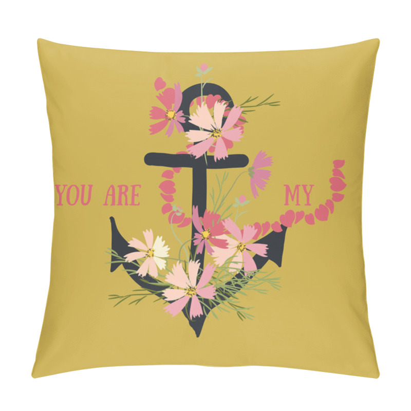 Personality  Greeting card with flowers and anchor. pillow covers