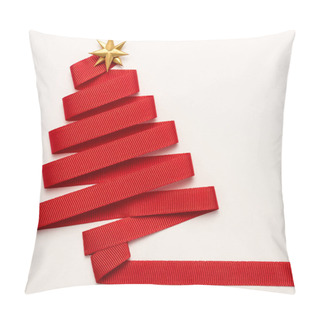 Personality  Top View Of Red Decorative Ribbon With Star Shape Bow Isolated On White  Pillow Covers