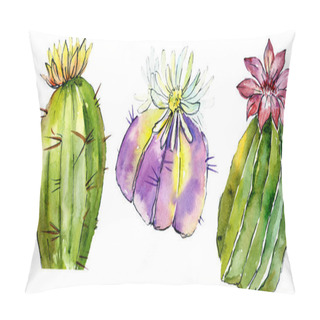 Personality  Beautiful Green Cactuses Isolated On White. Watercolor Background Illustration. Watercolour Drawing Fashion Aquarelle Isolated Cacti Illustration Elements. Pillow Covers