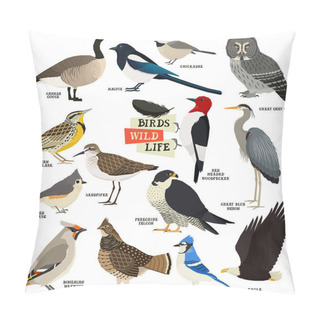 Personality  Vector Illustration Of The 14 Birds Isolated Objects Geometric Style Pillow Covers