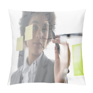 Personality  Blurred African American Businesswoman Writing On Glass Board  Pillow Covers