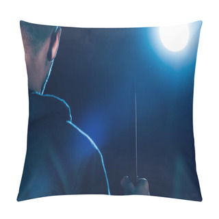 Personality  Cropped View Of Killer Holding Knife On Black Pillow Covers