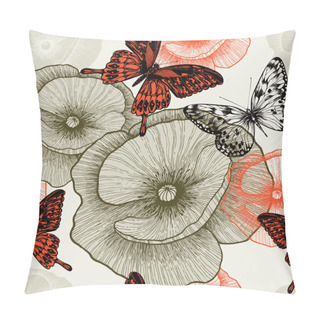 Personality  Seamless Floral Pattern With Poppies And Butterflies. Vector Ill Pillow Covers