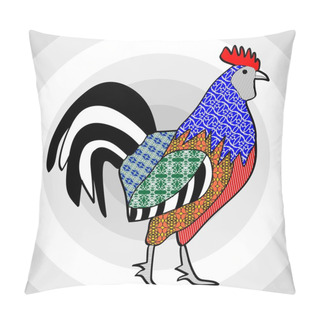 Personality  Colorful Rooster In Patchwork Style On Gray Background Composed Of Concentric Circles Pillow Covers