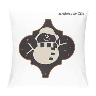 Personality  Arabesque Tile Christmas Ornament Design. Xmas And New Year Design With Snowman. Stock Vector Pillow Covers