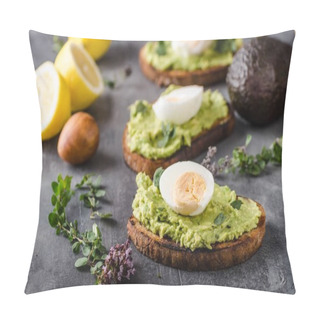 Personality  Bio Avocado On Bread With Boiled Egg Pillow Covers