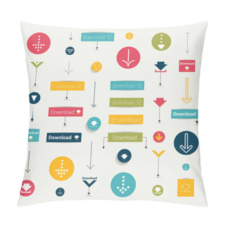 Personality  Set Modern Flat Download Buttons. Colorful Shapes, Arrows, Pictogram. Vector Illustration For Infographic. Pillow Covers