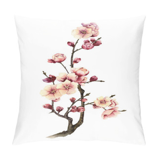 Personality  Picture Of A Blossomy Plum-tree Branch Hand Painted In Watercolor Isolated On The White Background. The Symbol Of Spring, New Life, Hope And Nature's Awakening Pillow Covers