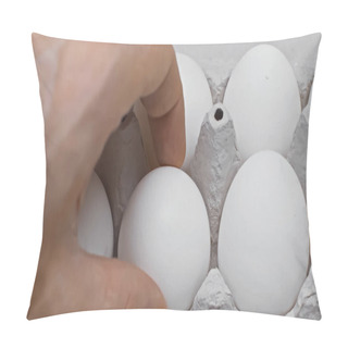 Personality  Cropped View Of Man Taking Egg From Package, Close Up View Pillow Covers