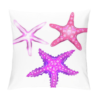 Personality  Set Of Neon Cartoon Illustrations Of Starfishes. The Object Is Separate From The Background. Illustration For Printing On T-shirts, Covers, Sketches Of Tattoos And Your Design. Pillow Covers