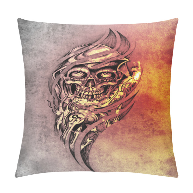 Personality  Sketch of tattoo art, monster with eight ball pillow covers