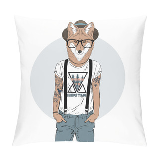 Personality  Fox Hipster With Tattoo Pillow Covers