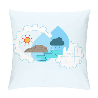 Personality  Water Management Concept. Water Distribution System Metaphor. Maximize Efficient Use Of Water Resource. Symbol Of Water Development. Vector Illustration Concept Outline Flat Design Style. Pillow Covers