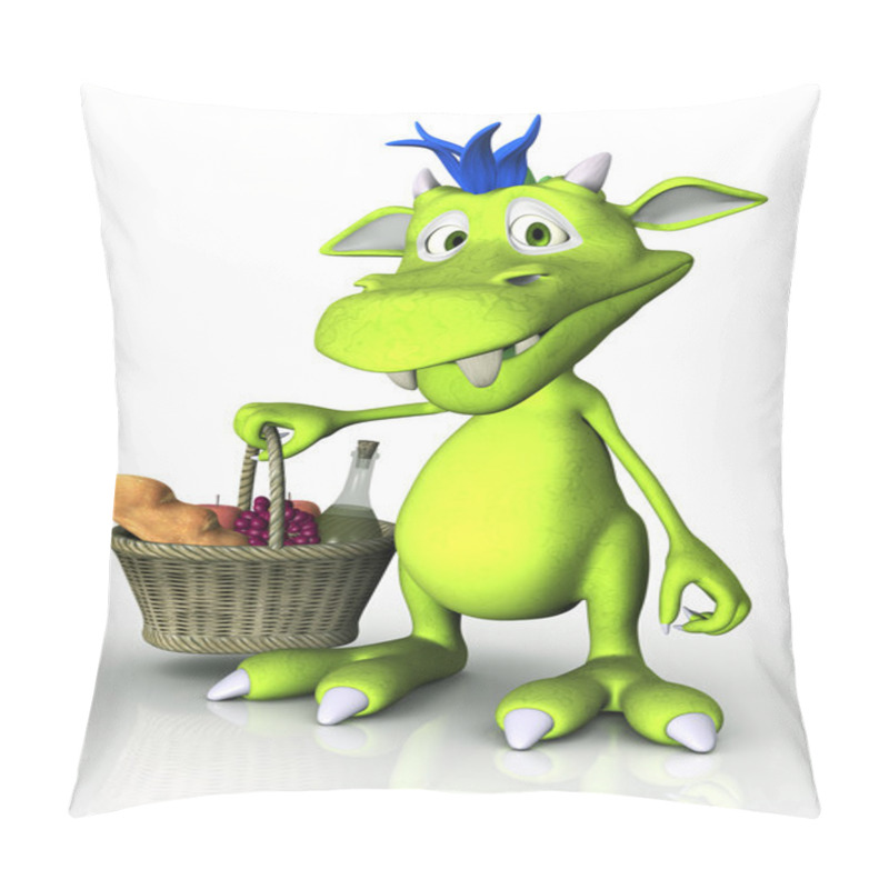 Personality  Cute cartoon monster holding a picnic basket. pillow covers