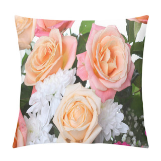 Personality  Bouquet Of Tea Roses And White Chrysanthemums, Floral Background. Pillow Covers