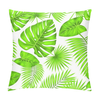 Personality  Illustration Seamless Texture With Green Tropical Leaves, Summer Beautiful Wallpaper - Vector Pillow Covers