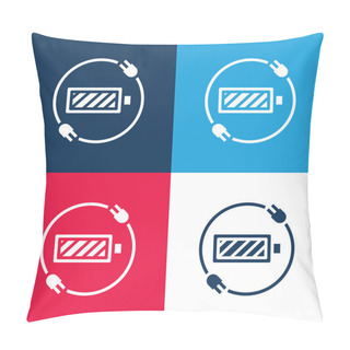 Personality  Battery Status Blue And Red Four Color Minimal Icon Set Pillow Covers