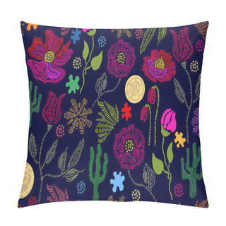 Personality  Summer Colors. Floral Seamless Vector Pattern With Embroidery Wildflowers And Su Pillow Covers