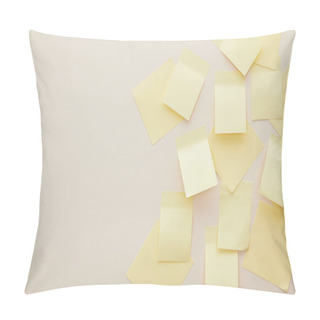 Personality  Top View Of Yellow Sticky Notes Isolated On Beige  Pillow Covers