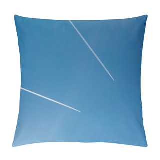 Personality  Two Planes With Traces On A Blue Sky Background. Pillow Covers