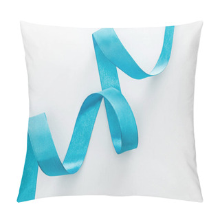 Personality  Top View Of Blue Decorative Curved Ribbon On White Pillow Covers