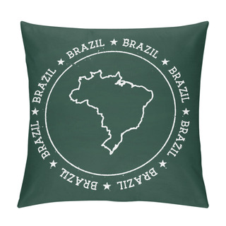 Personality White Chalk Texture Rubber Seal With Federative Republic Of Brazil Map On A Green Blackboard. Pillow Covers