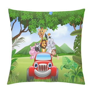 Personality  Cartoon Animals Africa In The Red Car Pillow Covers
