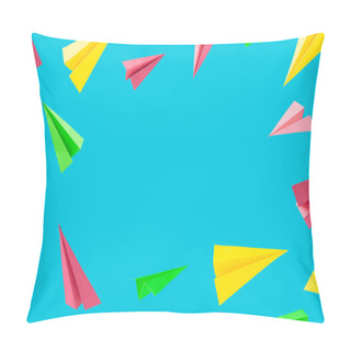 Personality  Colorful Background Pattern Made With Paper Airplanes On Sky Blue Background, Minimal Back To School Concept  Pillow Covers