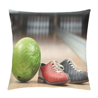 Personality  Shoes And Ball On Floor In Bowling Club Pillow Covers