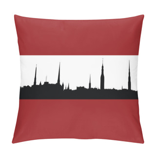 Personality  Riga Old City Panorama Silhouette Vector Illustration, Latvia Pillow Covers