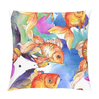Personality Watercolor Aquatic Colorful Goldfishes With Colorful Abstract Illustration. Seamless Background Pattern. Fabric Wallpaper Print Texture. Pillow Covers