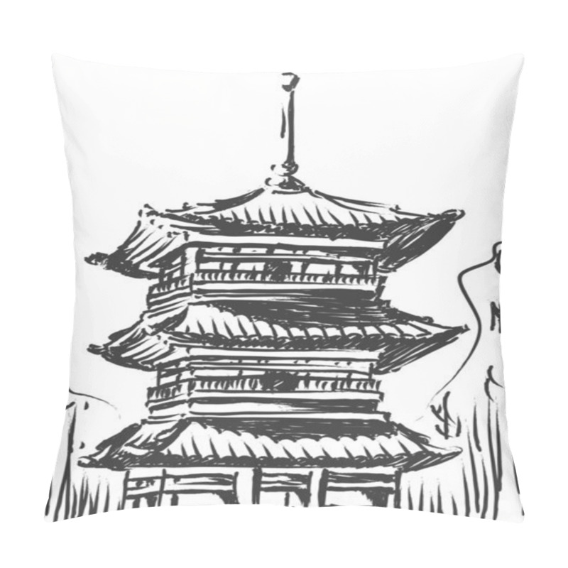 Personality  Sketch of Japan Landmark - Kiyomizu Temple pillow covers