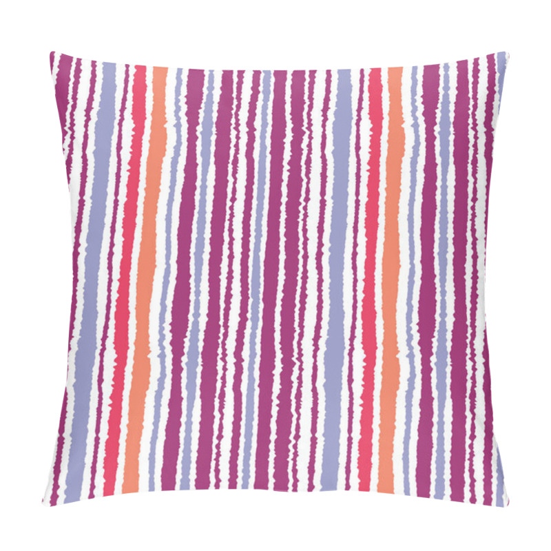 Personality  Seamless Striped Pattern. Vertical Narrow Lines. Torn Paper, Shred Edge Texture. Lilac, Orange, Pink On White Colored Background. Vector Pillow Covers