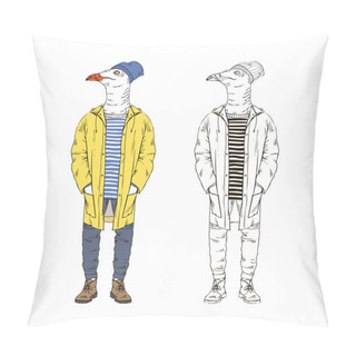 Personality  Seagull Dressed Up In Yellow Raincoat Pillow Covers