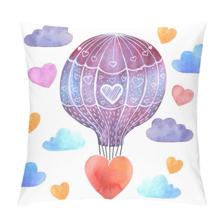 Personality  Watercolor Balloon With Hearts Flies In The Clouds Pillow Covers