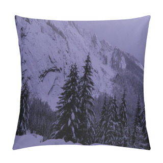 Personality  Mountain Village In Alps  At Night In Winte  With Fresh Snow Pillow Covers