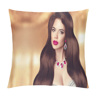 Personality  Elegant Brunette Woman. Hairstyle. Makeup. Beautiful Girl Model  Pillow Covers