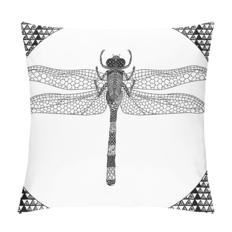 Personality  Coloring page of Balck Dragonfly, Zentangle Illustartion pillow covers